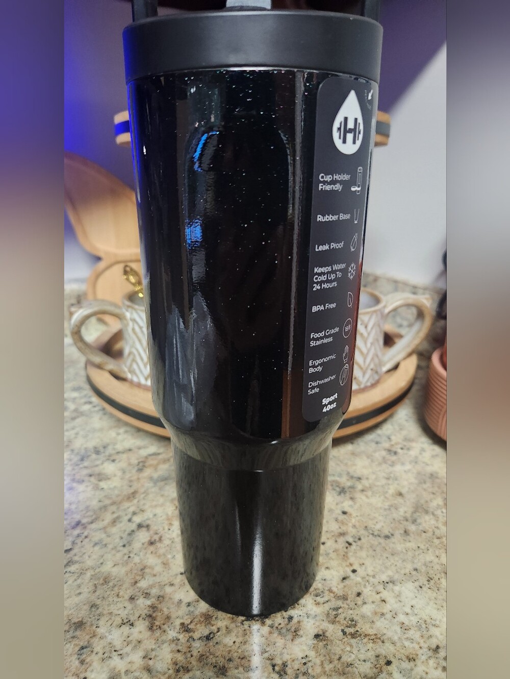 HydroJug "SPELLBOUND" Black Glitter 40oz Sport Water Bottle